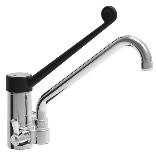 Slim monoblock long lever mixer tap with attachment to shower units