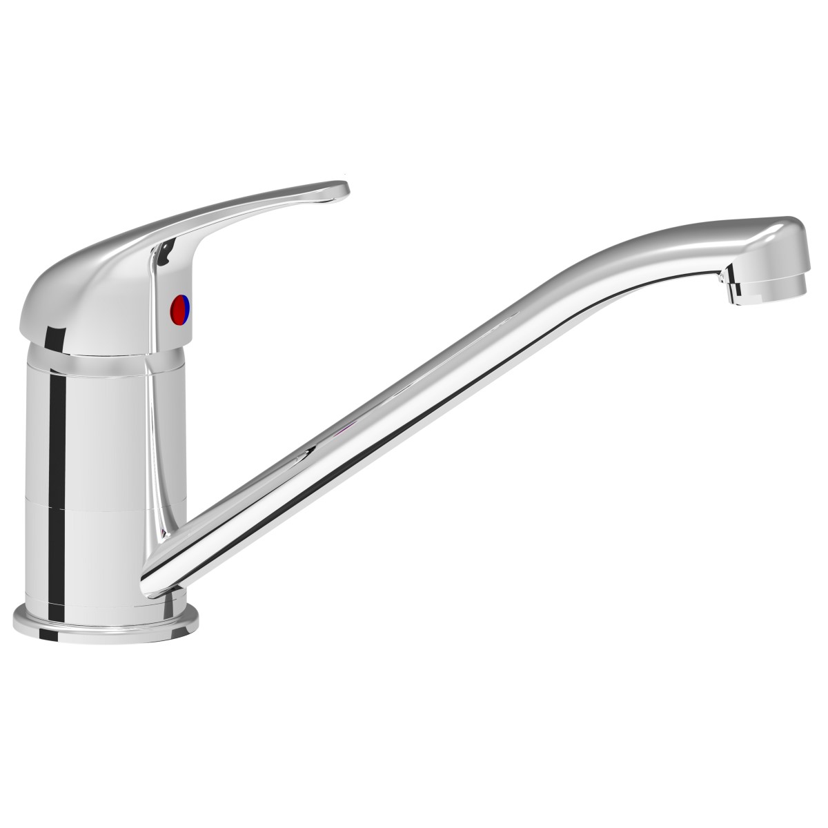 Monoblock short lever mixer tap with rotating cast outlet