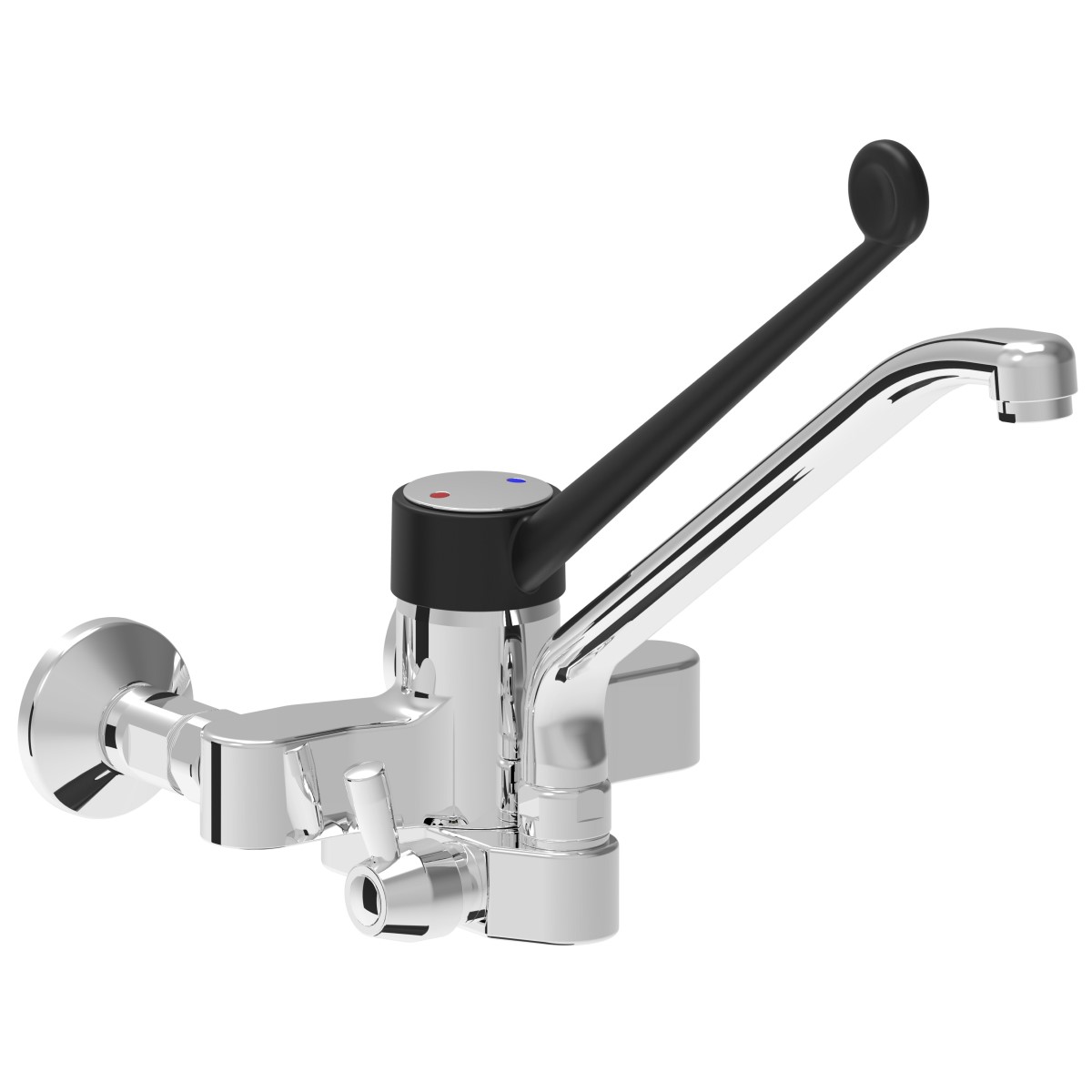 Two holes long lever wall mounted mixer tap attachment to shower units
