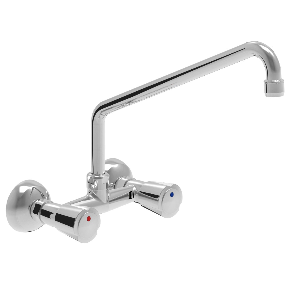 Two holes wall mounted mixer tap with upper outlet