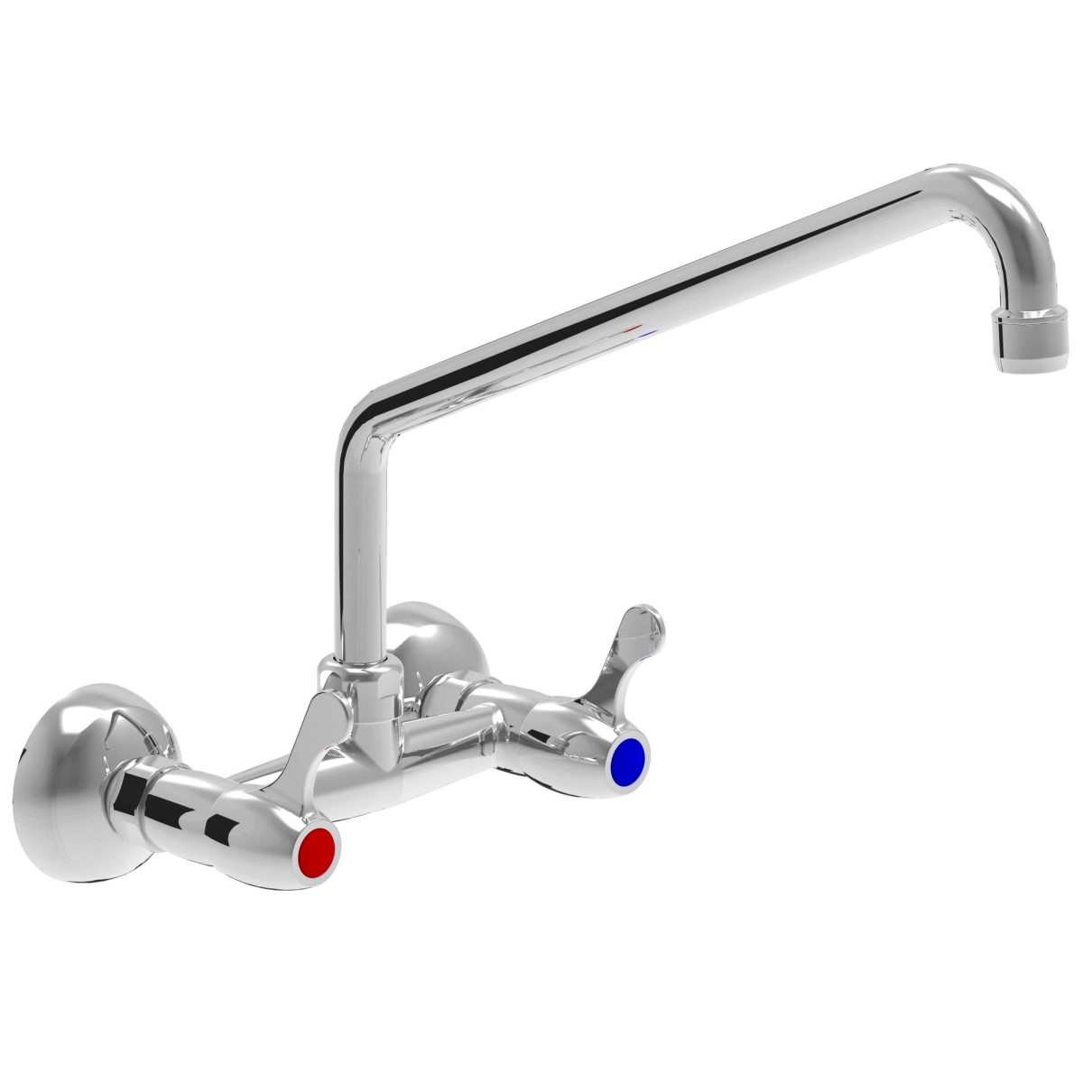 Two holes wall mounted mixer tap with 1/4 turn handles upper outlet