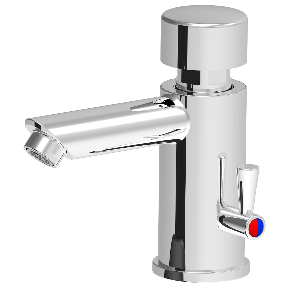 Push-button mixer tap with time control